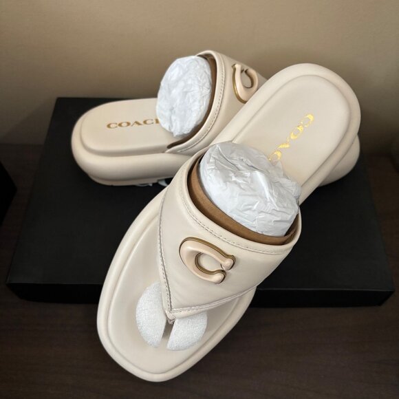 Coach Sylvie‎ Leather Sandal - Chalk Size 8 - Picture 1 of 11